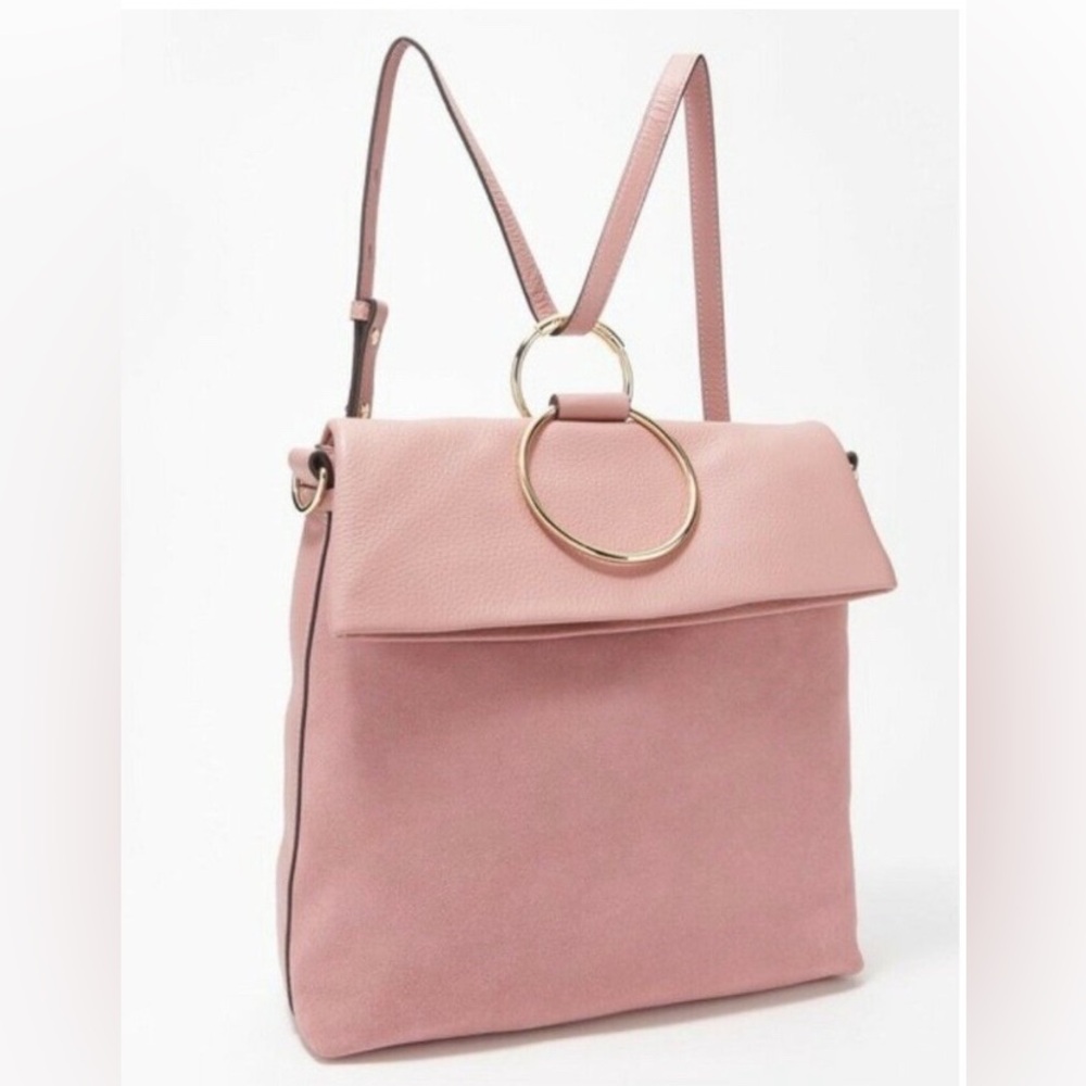 Vince Camuto Leather Backpack with Ring Detail - Kimi pink color cherry blossom